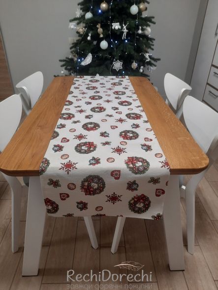 Доріжка на стіл новорічна гобеленова "Іграшковий зорепад" (без люрекса), 45x180