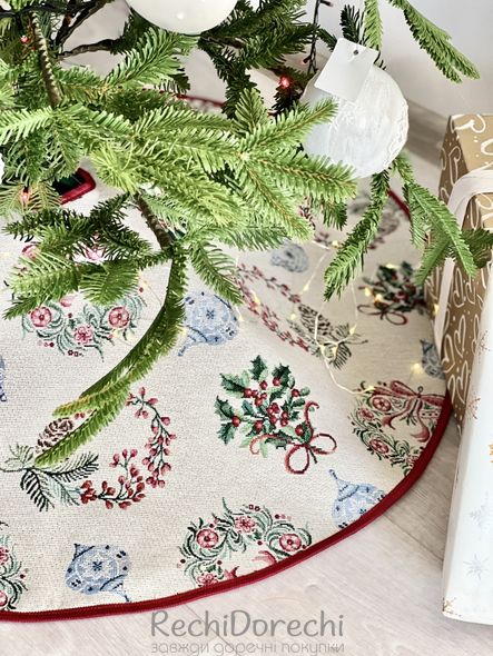 Новогодняя юбка под елку «Рождественские веночки» (серебряный люрекс), Ø90