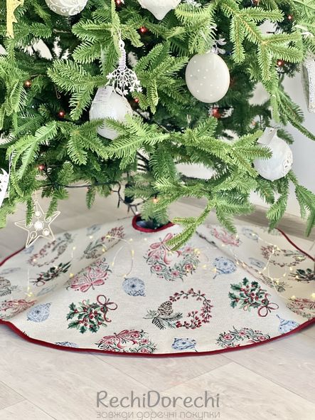 Новогодняя юбка под елку «Рождественские веночки» (серебряный люрекс), Ø90
