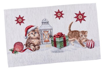 Салфетка-подкладка новогодняя "Holiday kittens" (серебряный люрекс), 33x53, Прямоугольная