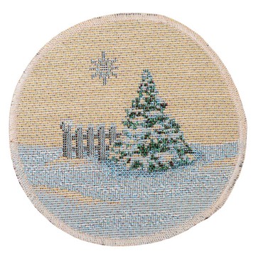 Серветка-підкладка кругла новорічна гобеленова "Полярний експрес" (золотий люрекс), Ø10, Кругла