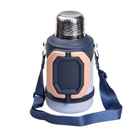 Термос Vacuum Cup 1.5 літра з ремінцем і складною ручкою темно-синій RechiDoRechi HP-14-21BL фото