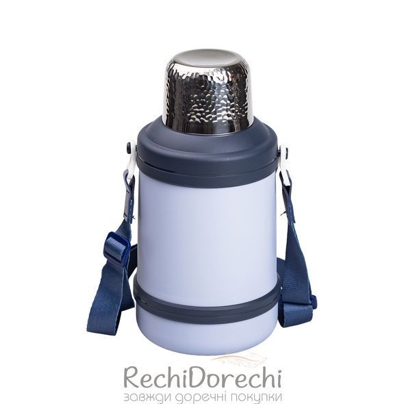 Термос Vacuum Cup 1.5 литра с ремешком и складной ручкой теино-синий RechiDoRechi HP-14-21BL фото