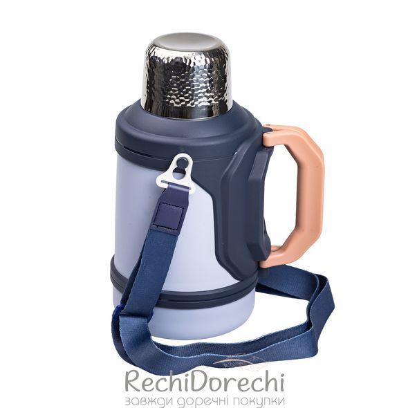Термос Vacuum Cup 1.5 литра с ремешком и складной ручкой теино-синий RechiDoRechi HP-14-21BL фото