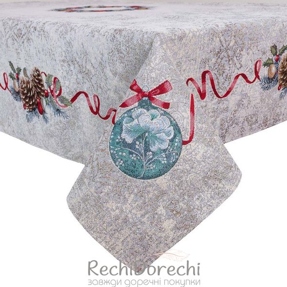 Скатерть новогодняя гобеленовая "Морозко" (серебряный люрекс), 97x100, Прямоугольная