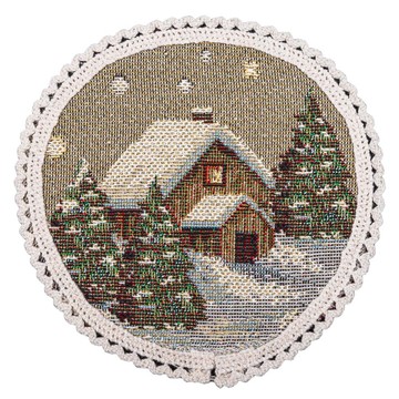 Салфетка-подкладка круглая новогодняя гобеленовая "Карпатская ночь" (золотой люрекс), Ø10, Круглая