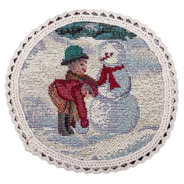Салфетка-подкладка круглая новогодняя гобеленовая "Зимнее приключение" (серебряный люрекс), Ø10, Круглая