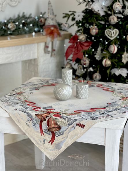 Скатертина гобеленова новорічна "Різдвяна звістка" (срібний люрекс), 97x100