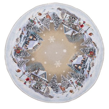 Скатертина кругла гобеленова новорічна "Дзвінка Коляда", Ø90, Кругла