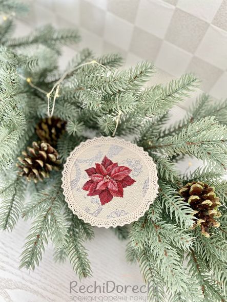 Серветка кругла новорічна "Різдвяник" (срібний люрекс), Ø10, Кругла