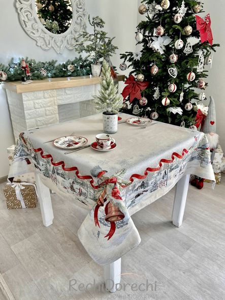 Скатертина гобеленова новорічна "Різдвяна звістка" (срібний люрекс), 137x137, Квадратна