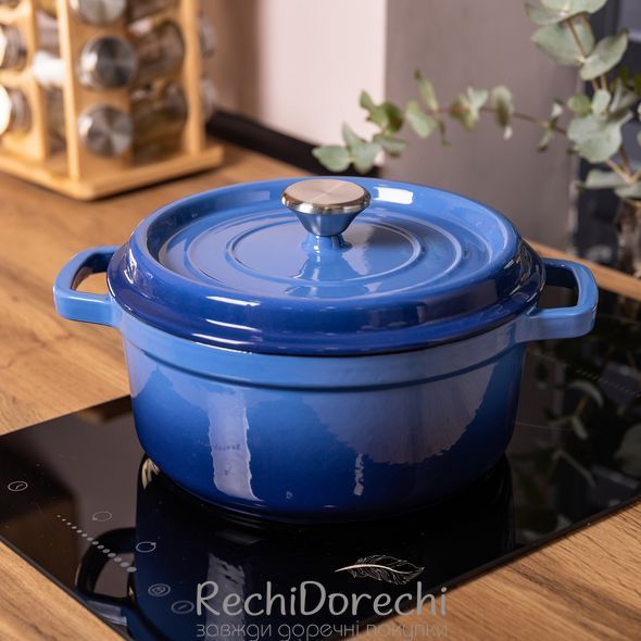 Каструля чавунна емальована 3 л з кришкою &Oslash;24 см Синя HP-1-3BL RechiDoRechi HP-1-3BL фото