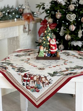 Скатертина гобеленова новорічна "Мороз" (срібний люрекс), 97x100, Кругла