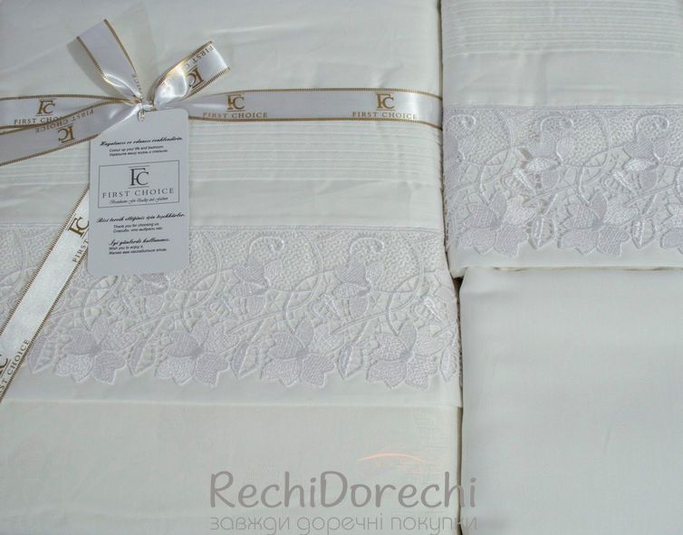 Постельное белье First Choice V.I.P Satin Moonlight 200 х 220 см Buhara White, Евро 200x220