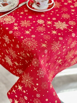 Скатертина овальна гобеленова новорічна "Сніжна ніч" (золотий люрекс), 137x180, Овальна