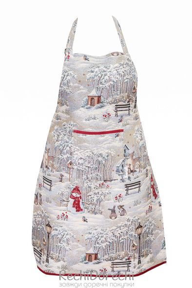 Фартух новорічний гобеленовий "Зимова прогулянка" (срібний люрекс), 60x85