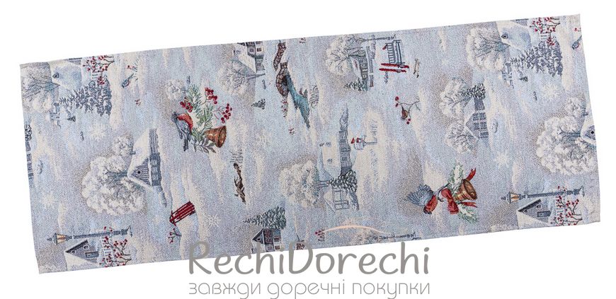 Ранер (доріжка) гобеленовий новорічний "Снігова казка" (срібний люрекс), 37x100, Прямокутна