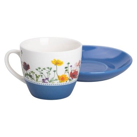 Керамическая чашка с блюдцем 250 (мл) для чая и кофе Синяя RechiDoRechi RX-N24723BL фото