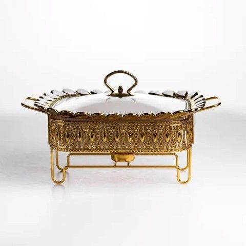 Мармитница фарфоровая Tiffany 1 л квадратная на металлической подставке 28х23х7 см SX42-1 RechiDoRechi SX42-1 фото