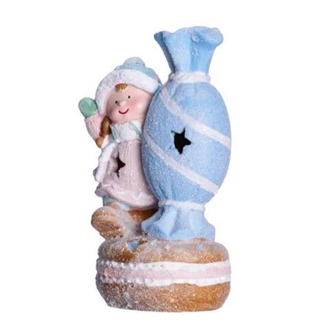 Новогодняя декоративная фигурка с подсветкой 12&times;9&times;20.5 см Новогодний декор Ребёнок с конфетой из фарфора CR-6-12 RechiDoRechi CR-6-12 фото