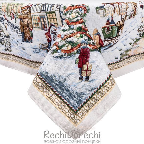 Скатертина новорічна гобеленова з мікрофіброю "Сніжний день" RechiDoRechi BENASK BLANCO-137 фото