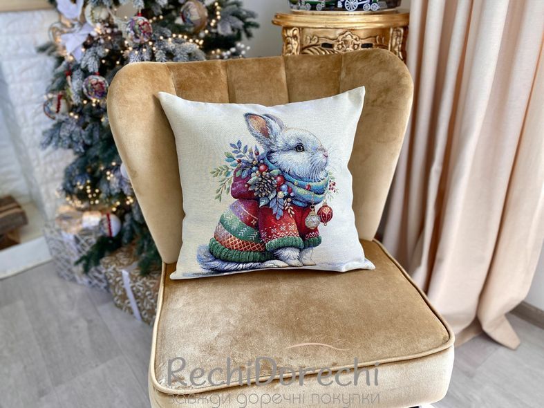 Наволочка новорічна гобеленова "Christmas Bunny" (золотий люрекс) RechiDoRechi KISS6263 фото