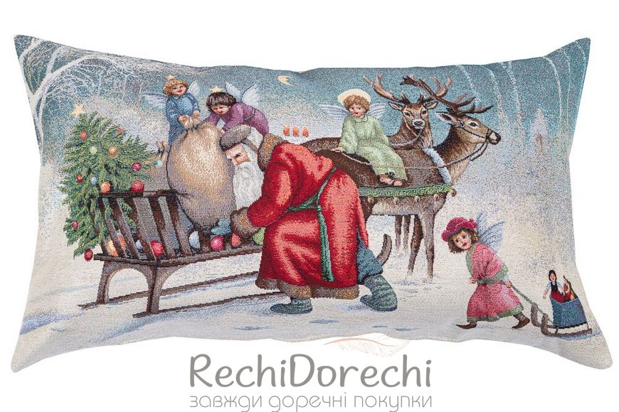 Наволочка новогодняя гобеленовая "Рождественский праздник" (односторонняя, серебряный люрекс), 40x70