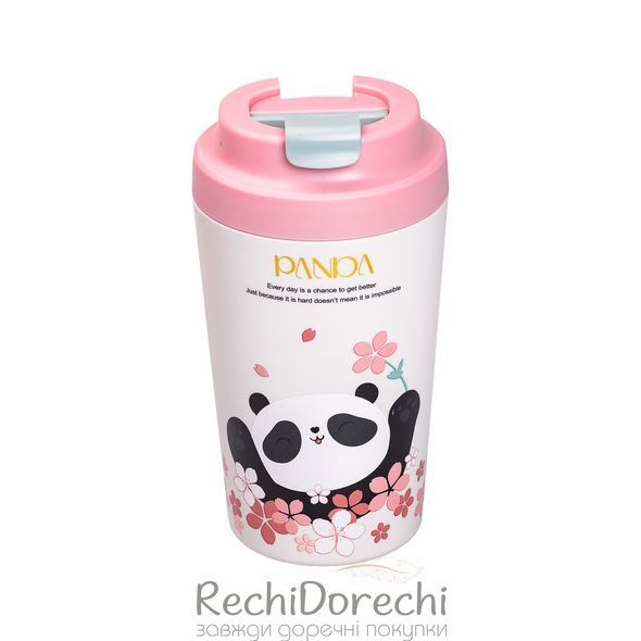 Термокружка Panda с керамической колбой 380 мл Розовая RechiDoRechi HP-14-12P фото