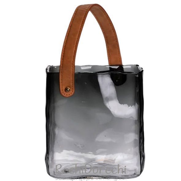 Скляна ваза сумочка з ручкою 16&times;8&times;18.5 (см) декоративна Сірий HP-19-156-2 RechiDoRechi HP-19-156-2 фото