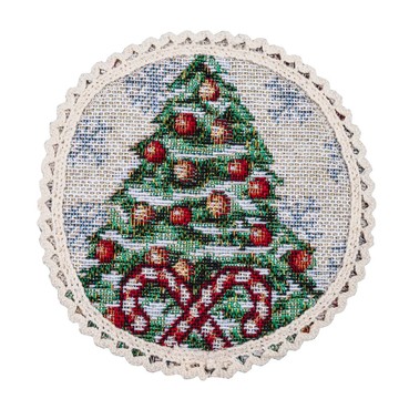 Серветка-підкладка новорічна "Мороз" (срібний люрекс), Ø10, Кругла