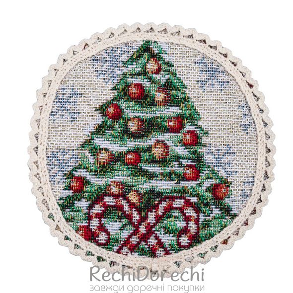 Серветка-підкладка новорічна "Мороз" (срібний люрекс), Ø10, Кругла