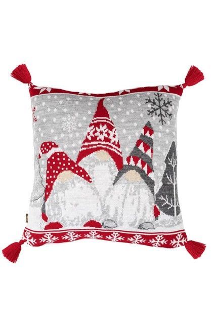 Новорічна наволочка в'язана "Веселі гноми" сіра RechiDoRechi 037490 фото