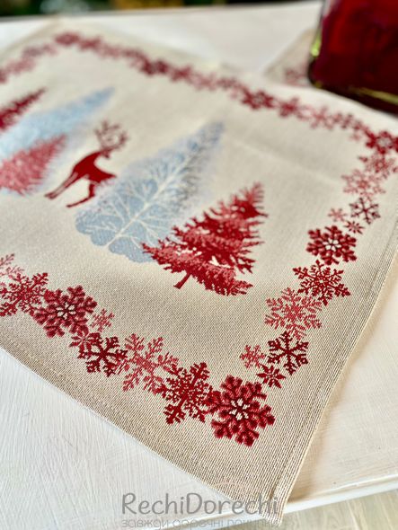 Серветка-підкладка новорічна гобеленова "Різдвяна симфонія" (срібний люрекс)