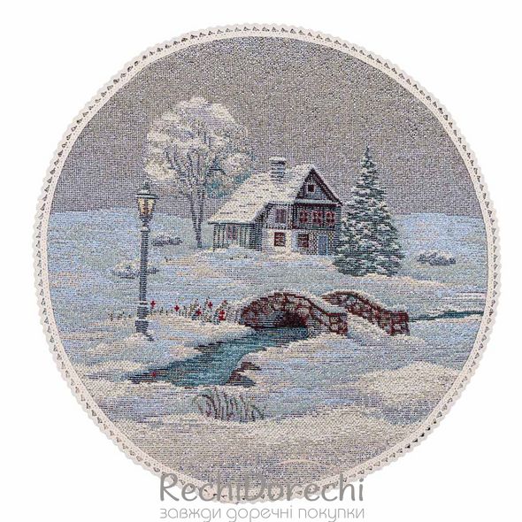 Серветка-підкладка новорічна "Різдвяна звістка" (срібний люрекс), Ø25, Кругла