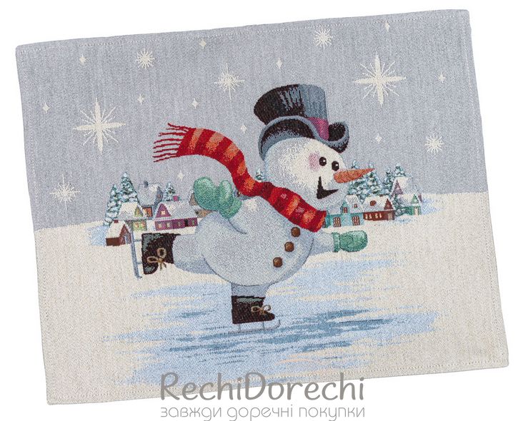 Серветка-підкладка новорічна гобеленова "Сніговики-витівники" (срібний люрекс), 37x49, Прямокутна