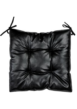 Подушка на стілець 40х40 см чорна з екошкіри, 40x40, Квадратная
