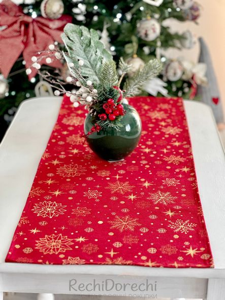 Ранер (доріжка) гобеленовий новорічний "Сніжна ніч" (золотий люрекс), 37x100, Прямокутна