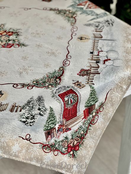 Скатертина гобеленова новорічна "HOME" (срібний люрекс), 97x100
