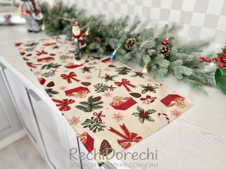 Новогодняя гобеленовая дорожка на стол &laquo;Подарочки&raquo; (Золотой люрекс) RechiDoRechi SPARKLE-45 фото