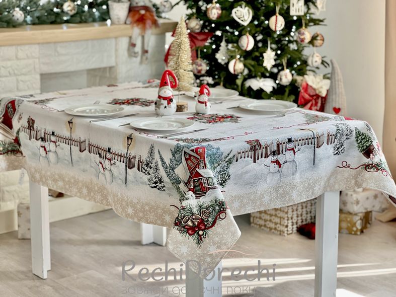 Скатертина гобеленова новорічна "HOME" (срібний люрекс), 97x100