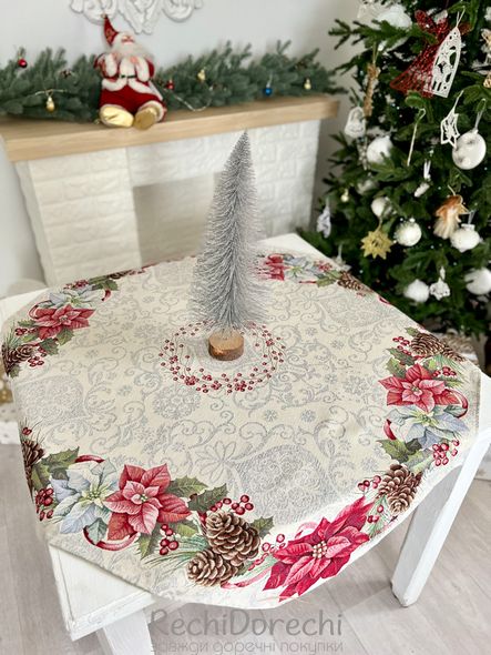 Скатертина гобеленова новорічна "Різдвяник" (срібний люрекс), 97x100, Квадратна