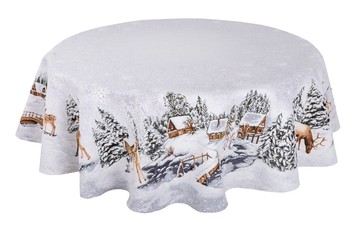 Скатерть круглая гобеленовая новогодняя "Зима" (с микрофиброй), Ø160, Круглая