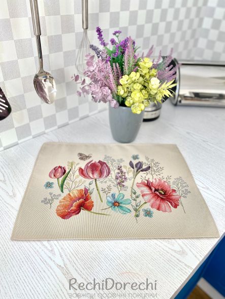 Салфетка-подкладка под тарелку гобеленовая "Полевые цветы", 37x49, Прямоугольная