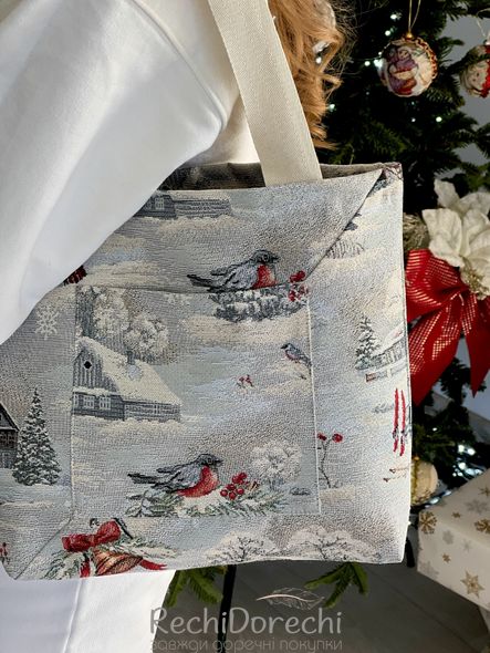 Сумка гобеленова новорічна "Снігова казка" (срібний люрекс), 35x40