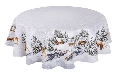 Скатерть круглая гобеленовая новогодняя "Зима" (с микрофиброй) RechiDoRechi WINTER-160D фото