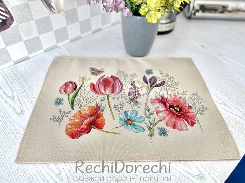 Салфетка-подкладка под тарелку гобеленовая "Полевые цветы", 37x49, Прямоугольная