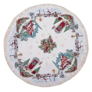 Скатертина кругла гобеленова новорічна "HOME" (срібний люрекс), Ø90, Кругла