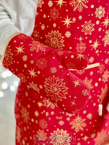Рукавичка прихватка новорічна гобеленова "Сніжна ніч" (золотий люрекс), 17x30