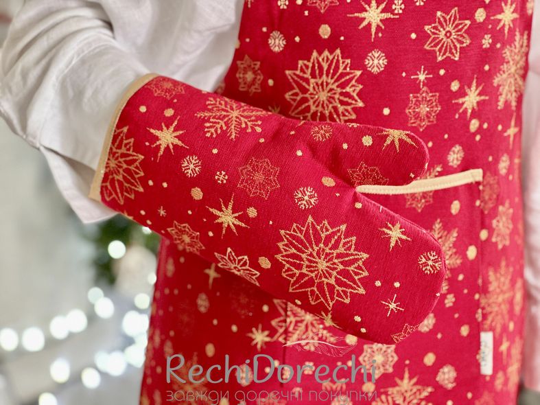 Рукавичка прихватка новорічна гобеленова "Сніжна ніч" (золотий люрекс), 17x30