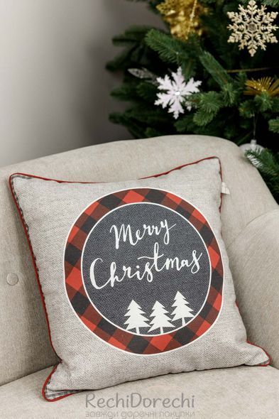 Наволочка новорічна декоративна 45х45см Меry Cristmas сіра RechiDoRechi 031692 фото